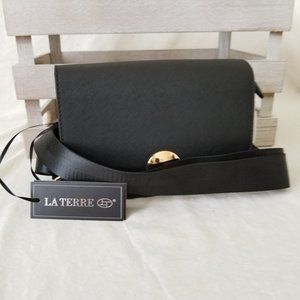 NWT! LATERRE Black Vegan Leather Shoulder Crossbody Purse w/Adjustable Strap